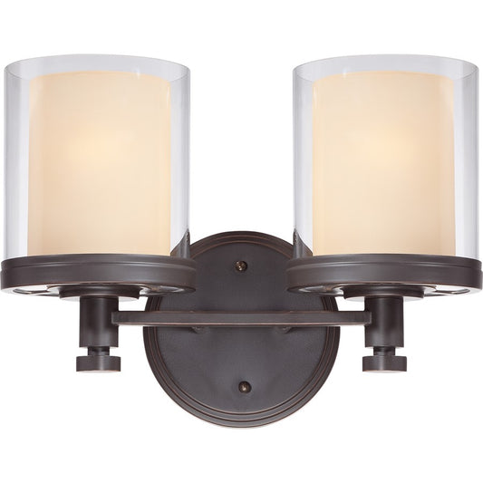 Nuvo Decker 13.75in 2-Light Vanity Light | Industrial Sudbury Bronze and Clear & Cream Glass | Bathroom Vanity | 13.75 x 10.25 x 6.75 in | Model 60-4542
