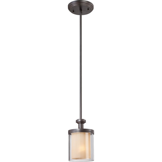 Nuvo Decker 6in 1-Light Mini Pendant | Industrial Sudbury Bronze and Clear Outer Cream Inner Glass | Kitchen Island & Dining Room | 6 x 6 | Model 60-4548