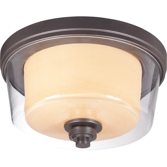 Nuvo Decker 2-Light Medium Flush Mount | Industrial Sudbury Bronze and Clear & Cream Glass | Hallway & Bathroom Ceiling Light | 13 x 13 x | Model 60-4551