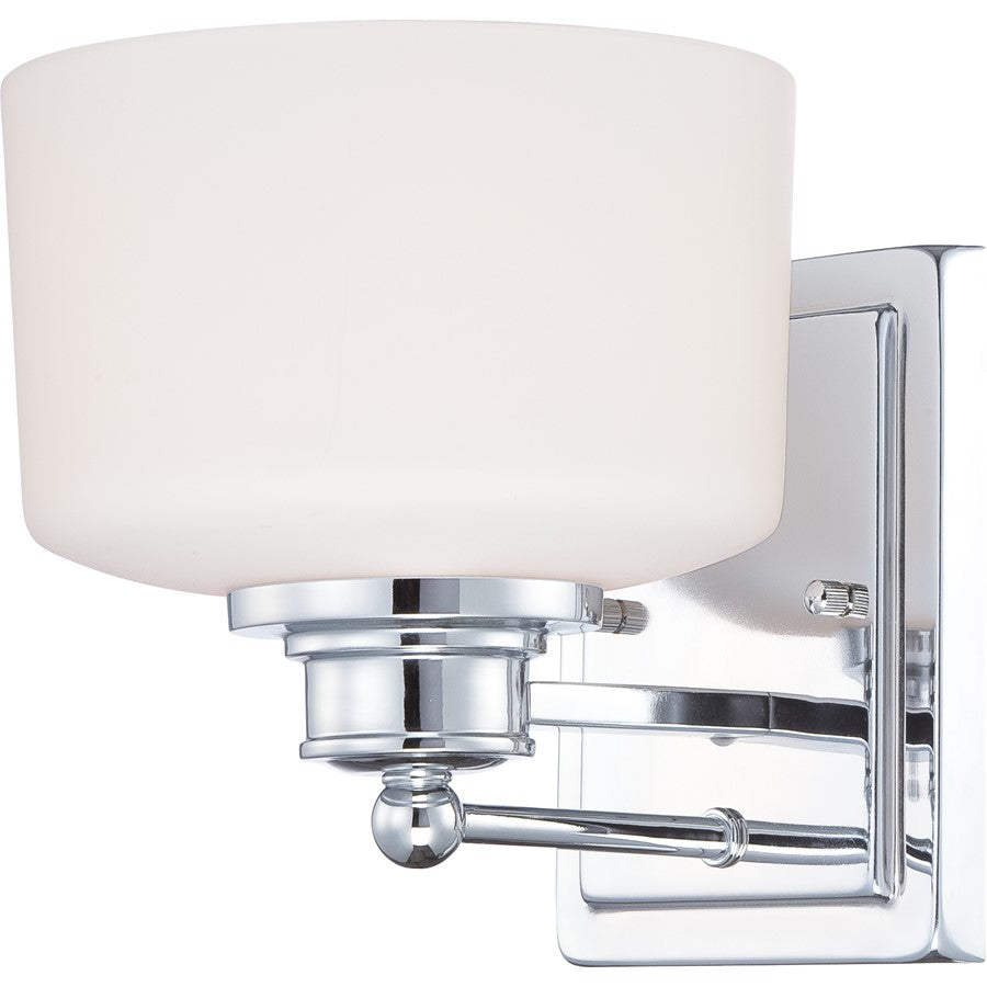 Nuvo Lighting Soho 1-Light Vanity Light | Contemporary Polished Chrome and Satin White Glass | Bathroom Vanity & Powder Room | 7 x 8.25 | Model 60-4581