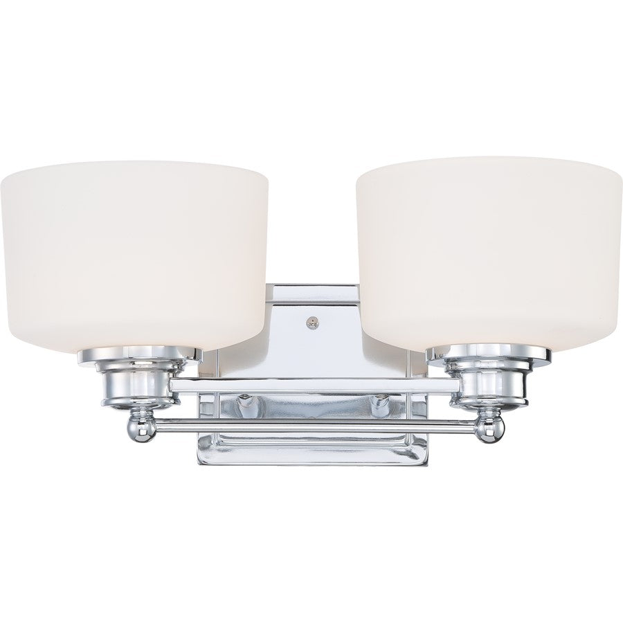 Nuvo Lighting Soho 16in 2-Light Vanity Light | Contemporary Polished Chrome and Satin White Glass | Bathroom Vanity | 16 x 8 x 7.25 in | Model 60-4582