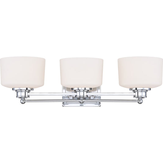 Nuvo Lighting Soho 25in 3-Light Vanity Light | Contemporary Polished Chrome and Satin White Glass | Bathroom Vanity | 26 x 10 x 10 in | Model 60-4583