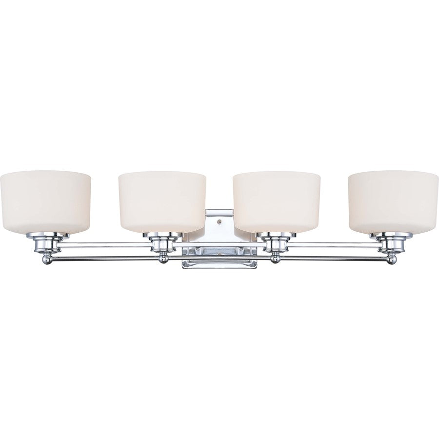 Nuvo Lighting Soho 34in 4-Light Vanity Light | Contemporary Polished Chrome and Satin White Glass | Bathroom Vanity | 34 x 8 x 7.25 in | Model 60-4584
