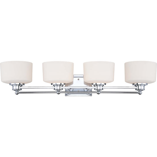 Nuvo Lighting Soho 34in 4-Light Vanity Light | Contemporary Polished Chrome and Satin White Glass | Bathroom Vanity | 34 x 8 x 7.25 in | Model 60-4584