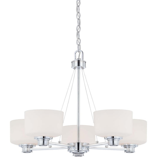 Nuvo Lighting Soho 27in 5-Light Chandelier | Polished Chrome and Satin White Glass | Dining Room & Living Room | 27.5 x 27.5 x 20.25 in | Model 60-4585