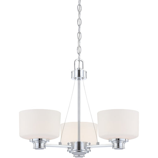 Nuvo Lighting Soho 22in 3-Light Chandelier | Polished Chrome and Satin White Glass | Dining Room & Living Room | 19 x 8 x 21 in | Model 60-4587