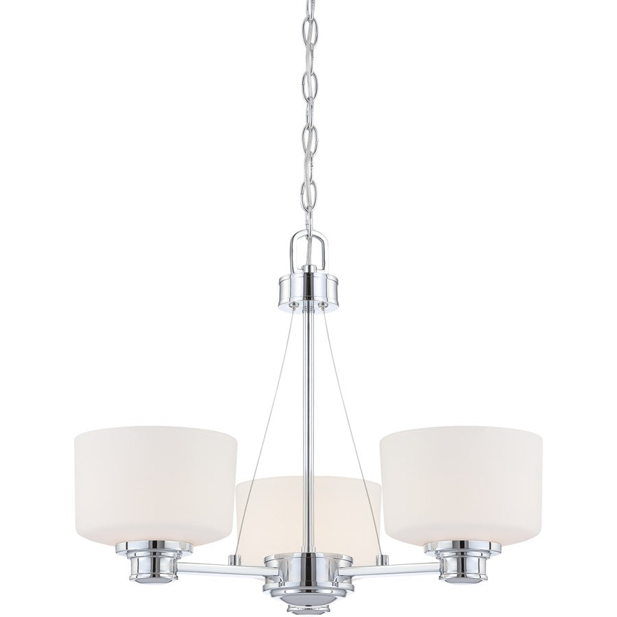 Nuvo Lighting Soho 22in 3-Light Chandelier | Polished Chrome and Satin White Glass | Dining Room & Living Room | 19 x 8 x 21 in | Model 60-4587