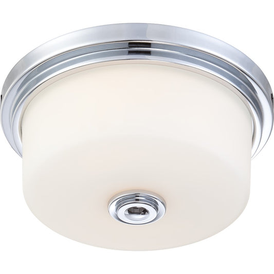 Nuvo Soho 13in 2-Light Flush Mount | Contemporary Polished Chrome and Satin White Glass | Damp-Rated Bathroom & Hallway Ceiling Light | 13 | Model 60-4591
