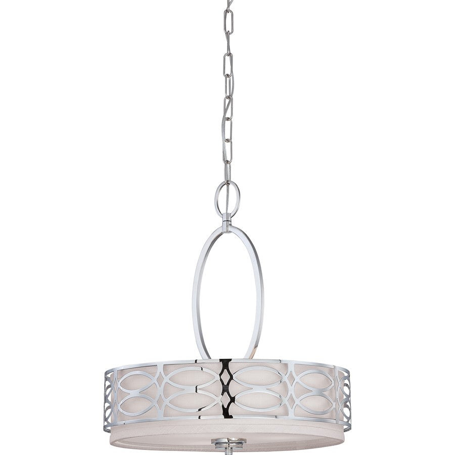 Nuvo Harlow 17.75in 3-Light Pendant | Polished Nickel and Slate Gray Fabric | Kitchen Island & Dining Room | 17.75 x 17.75 x 20.375 in | Model 60-4620