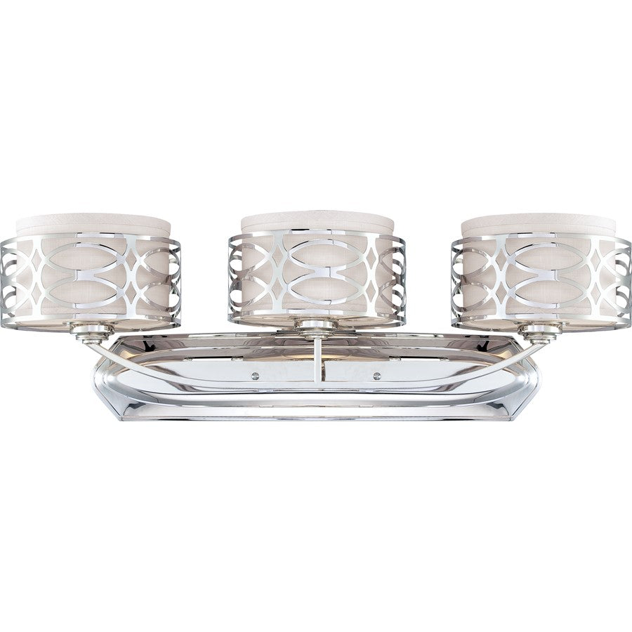 Nuvo Harlow 31in 3-Light Vanity Light | Glamorous Polished Nickel and Slate Gray Fabric Shades | Bathroom Vanity | 31 x 10.25 x 10 in | Model 60-4623