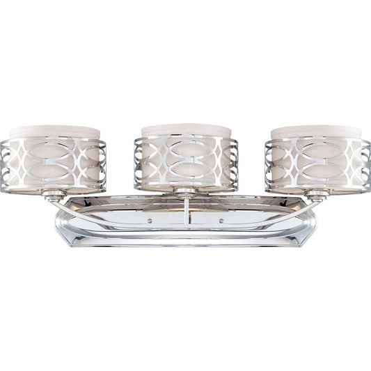 Nuvo Harlow 31in 3-Light Vanity Light | Glamorous Polished Nickel and Slate Gray Fabric Shades | Bathroom Vanity | 31 x 10.25 x 10 in | Model 60-4623