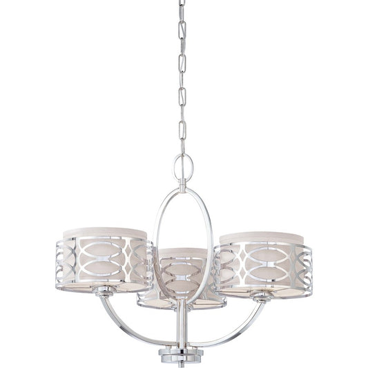 Nuvo Harlow 25in 3-Light Chandelier | Polished Nickel and Slate Gray Fabric | Kitchen & Dining Room | 25 x 25 x 20 in | Model 60-4624