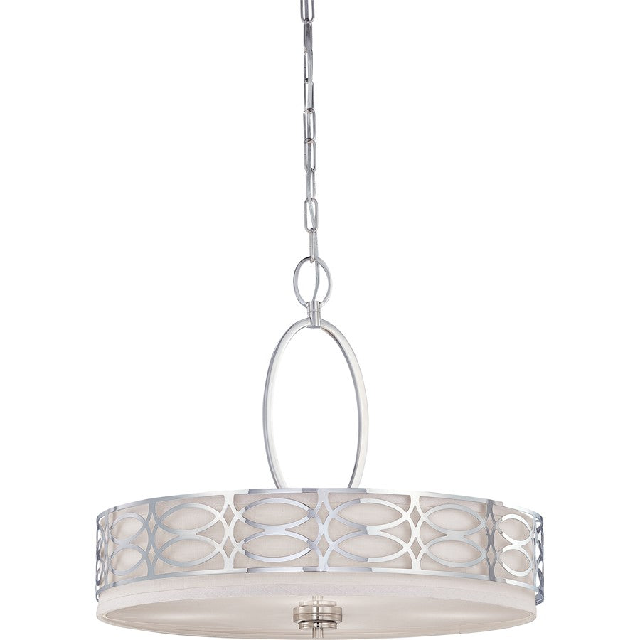 Nuvo Harlow 23.625in 4-Light Pendant | Glamorous Polished Nickel and Slate Gray Fabric | Kitchen Island & Dining Room | 23.625 x 23.625 x | Model 60-4626