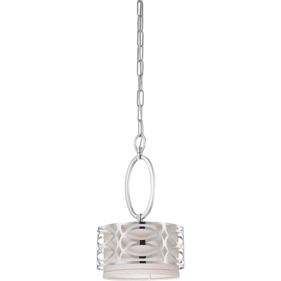 Nuvo Harlow 1-Light Mini Pendant | Polished Nickel and Slate Gray Fabric Shade | Kitchen Island & Dining Room | 8.875 x 14.75 in | Model 60-4628