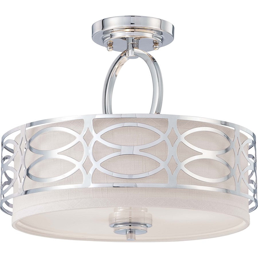 Nuvo Harlow 15in 3-Light Semi-Flush Mount | Glamorous Polished Nickel and Slate Gray Fabric Shade | Living Room & Bedroom | 15 x 15 x 12 in | Model 60-4629