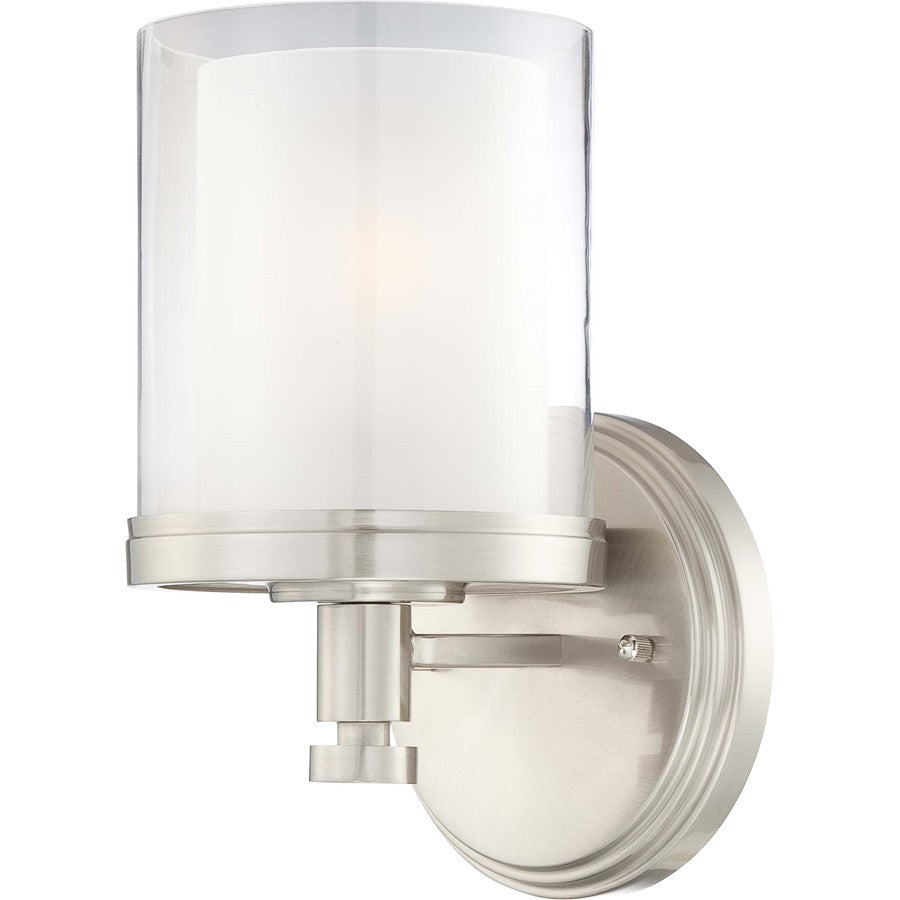 Nuvo Decker 1-Light Vanity Light | Industrial Brushed Nickel and Clear & Frosted Glass | Bathroom Vanity | 5.75 x 10.25 in, Extends 6.75 in | Model 60-4641