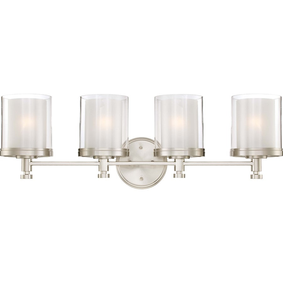 Nuvo Decker 29.75in 4-Light Vanity Light | Industrial Brushed Nickel and Clear & Frosted Glass | Bathroom Vanity | 29.75 x 6.75 x 10.25 in | Model 60-4644