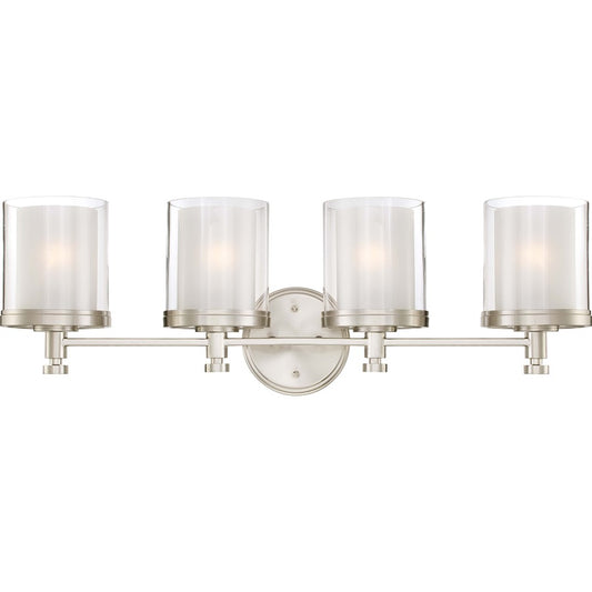 Nuvo Decker 29.75in 4-Light Vanity Light | Industrial Brushed Nickel and Clear & Frosted Glass | Bathroom Vanity | 29.75 x 6.75 x 10.25 in | Model 60-4644