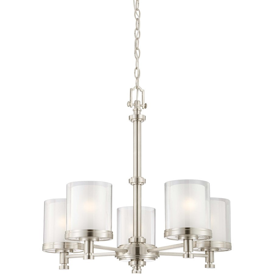 Nuvo Decker 25in 5-Light Chandelier | Industrial Brushed Nickel and Clear & Frosted Glass | Dining Room & Kitchen Island | 25 x 25 x 10 in | Model 60-4645
