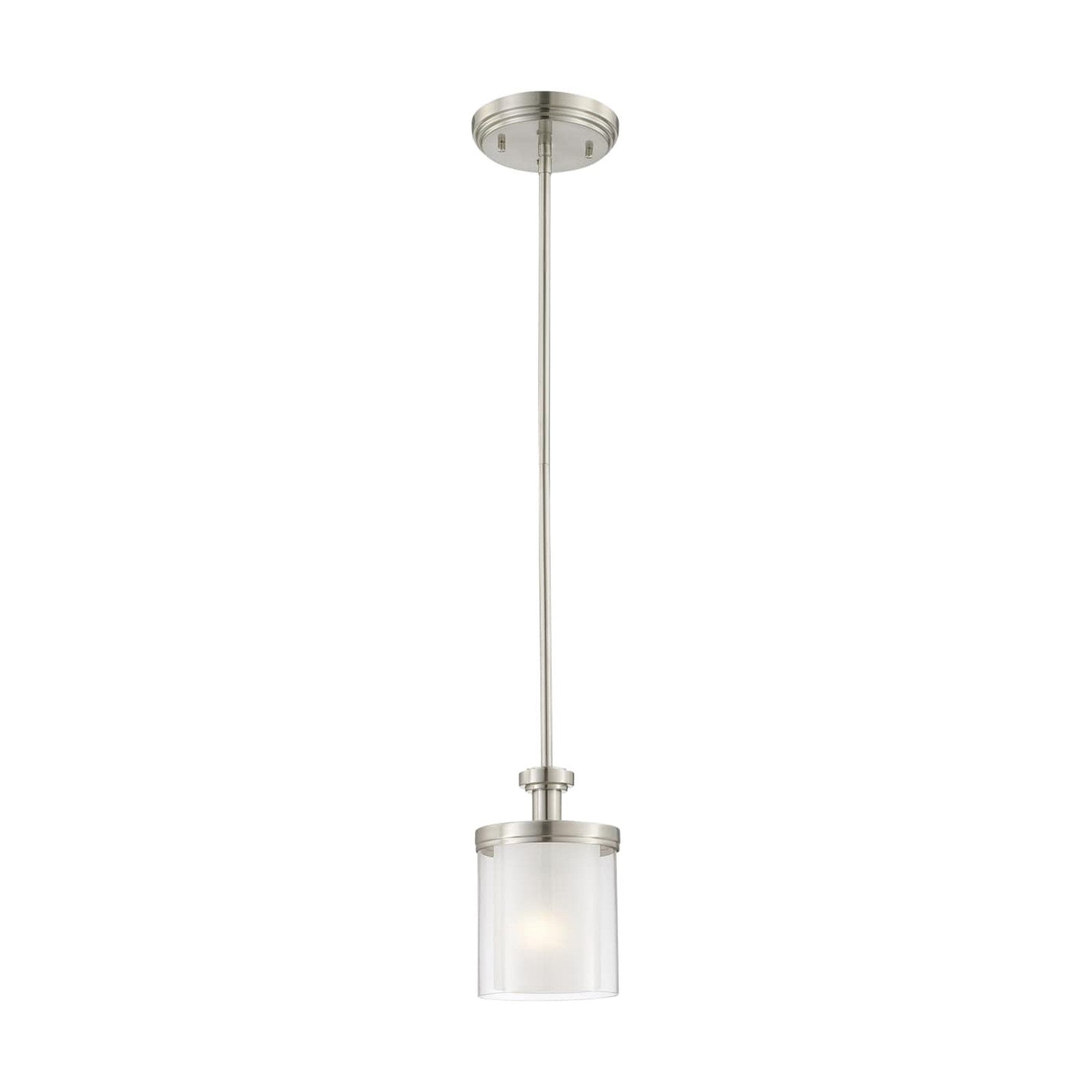 Nuvo Decker 6in 1-Light Mini Pendant | Industrial Brushed Nickel and Clear Frosted Glass | Kitchen Island & Dining Room | 18 x 18 x 20 in | Model 60-4648