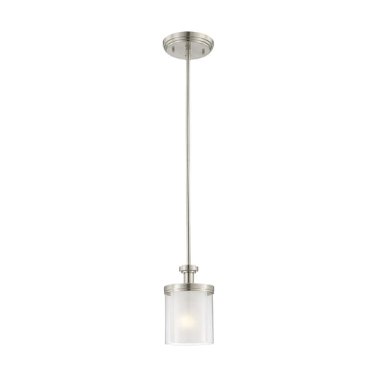 Nuvo Decker 6in 1-Light Mini Pendant | Industrial Brushed Nickel and Clear Frosted Glass | Kitchen Island & Dining Room | 18 x 18 x 20 in | Model 60-4648