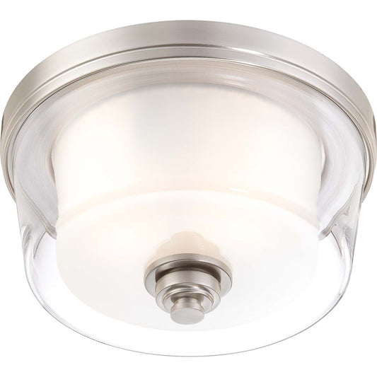 Nuvo Decker 13in 2-Light Flush Mount | Industrial Brushed Nickel and Clear & Frosted Glass | Hallway & Bathroom Ceiling Light | 13 x 13 x | Model 60-4651