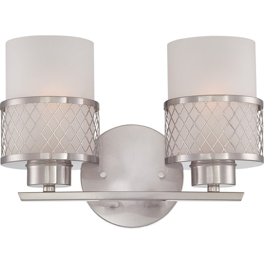 Nuvo Lighting Fusion 12in 2-Light Vanity Light | Industrial Brushed Nickel and Frosted Glass | Bathroom Vanity | 12 x 8.25 x 7.5 in | Model 60-4682