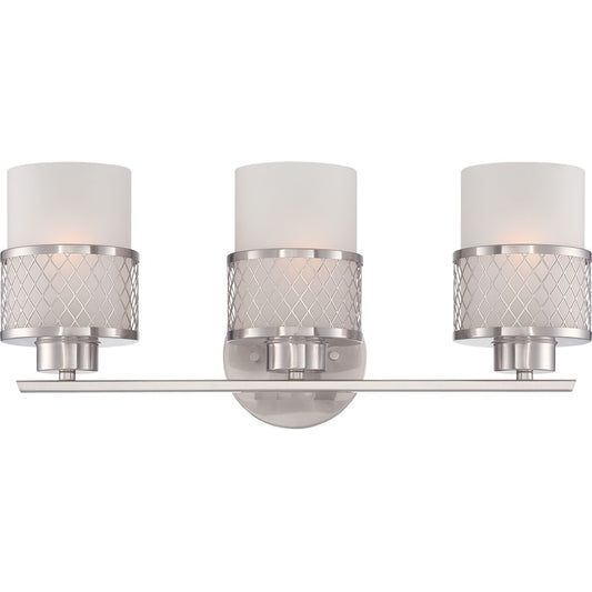 Nuvo Lighting Fusion 19in 3-Light Vanity Light | Industrial Brushed Nickel and Frosted Glass | Bathroom Vanity | 21 x 8 x 11 in | Model 60-4683