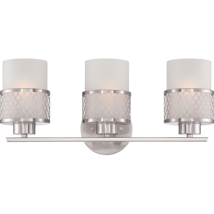 Nuvo Lighting Fusion 19in 3-Light Vanity Light | Industrial Brushed Nickel and Frosted Glass | Bathroom Vanity | 21 x 8 x 11 in | Model 60-4683