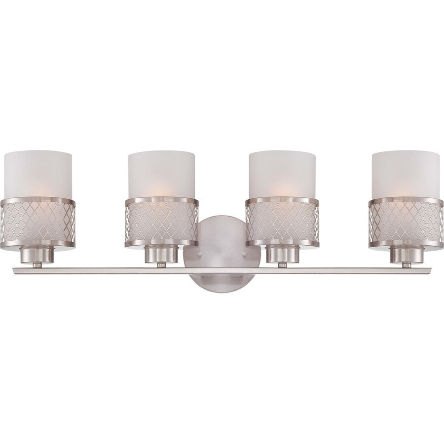 Nuvo Lighting Fusion 27in 4-Light Vanity Light | Brushed Nickel and Frosted Glass | Bathroom Vanity | 28 x 8 x 11 in | Model 60-4684