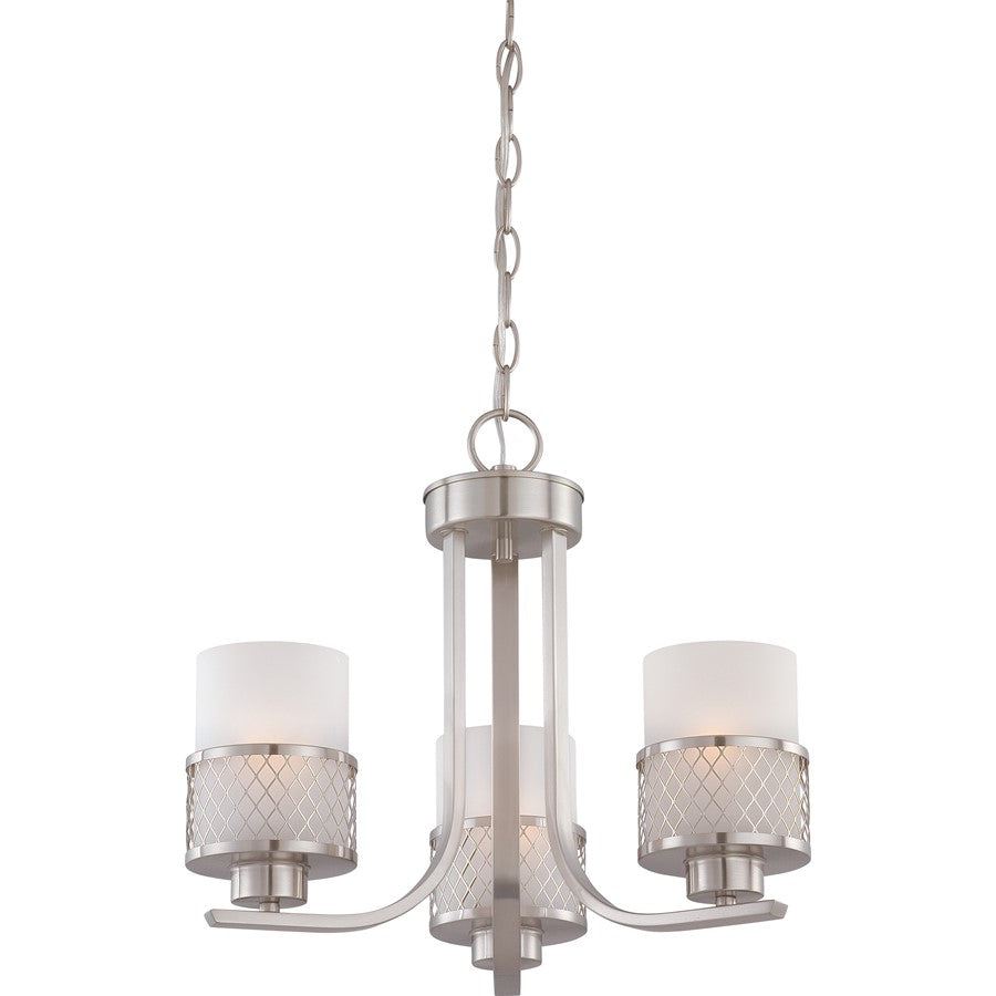 Nuvo Lighting Fusion 17.875in 3-Light Chandelier | Industrial Brushed Nickel and Frosted Glass | Dining Room & Living Room | 17.875 x 15 in | Model 60-4687