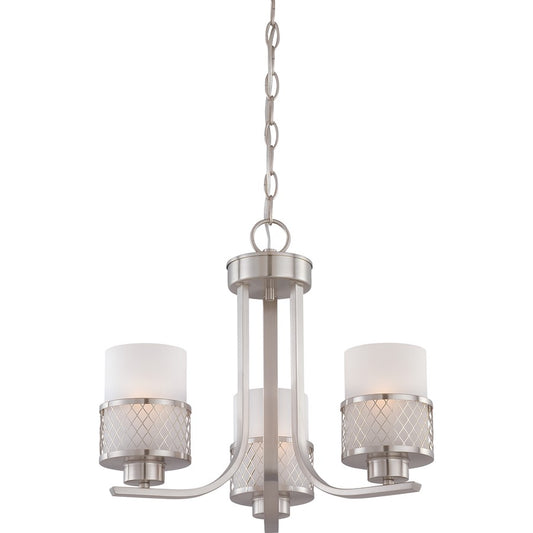 Nuvo Lighting Fusion 17.875in 3-Light Chandelier | Industrial Brushed Nickel and Frosted Glass | Dining Room & Living Room | 17.875 x 15 in | Model 60-4687