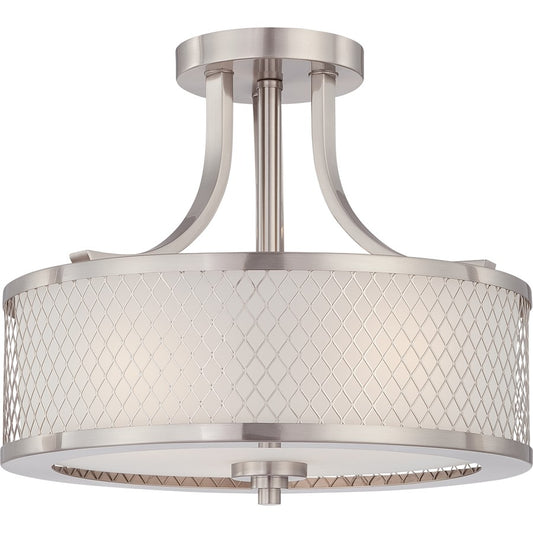 Nuvo Fusion 13.75in 3-Light Semi-Flush Mount | Contemporary Brushed Nickel and Frosted Glass | Entryway & Hallway Ceiling Light | 13.75 x | Model 60-4692