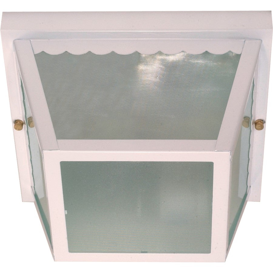 Nuvo 60-470 10in 2-Light Outdoor Flush Mount | White Steel and Textured Frosted Glass | Covered Patio & Carport | 9.25 x 9.25 x 5.5 in | Model 60-470