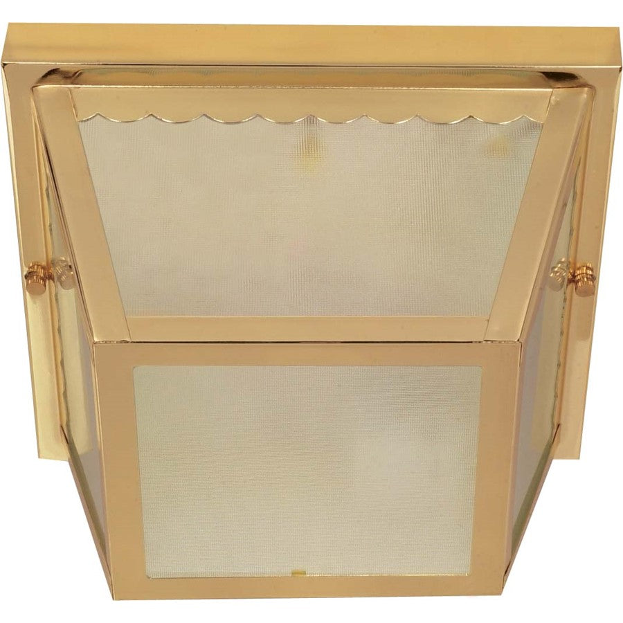 Nuvo 60-471 2-Light 10in Outdoor Flush Mount | Traditional Polished Brass and Textured Frosted Glass | Covered Patio & Carport | 9.25 x | Model 60-471