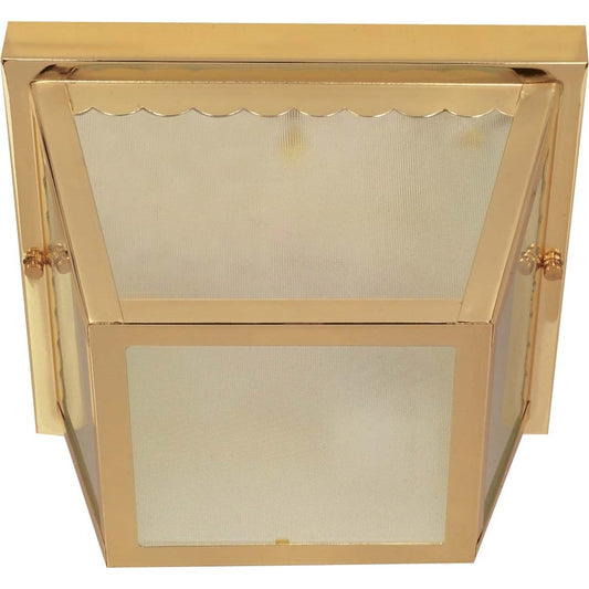 Nuvo 60-471 2-Light 10in Outdoor Flush Mount | Traditional Polished Brass and Textured Frosted Glass | Covered Patio & Carport | 9.25 x | Model 60-471