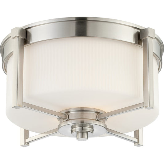 Nuvo Wright 16in 2-Light Flush Mount | Mid-Century Brushed Nickel and Satin White Glass | Bathroom & Hallway | 16 x 16 x 18 in | Model 60-4711