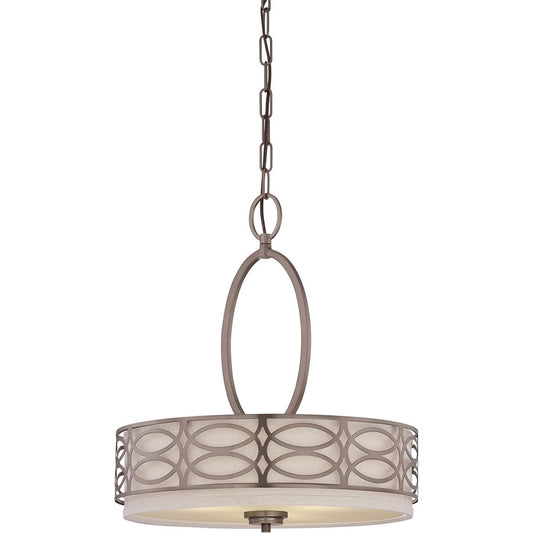 Nuvo Lighting Harlow 3-Light Pendant | Transitional Hazel Bronze and Khaki Fabric Shades | Dining Room & Kitchen Island | 19 x 19 x 10 in | Model 60-4720