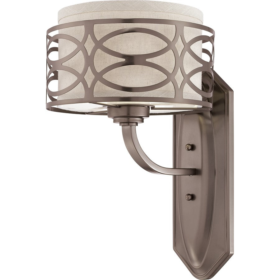 Nuvo Harlow 1-Light Vanity Light | Glamorous Polished Nickel and Khaki Fabric Shade | Bathroom Vanity & Powder Room | 8.875 x 14.125 x 10 | Model 60-4721