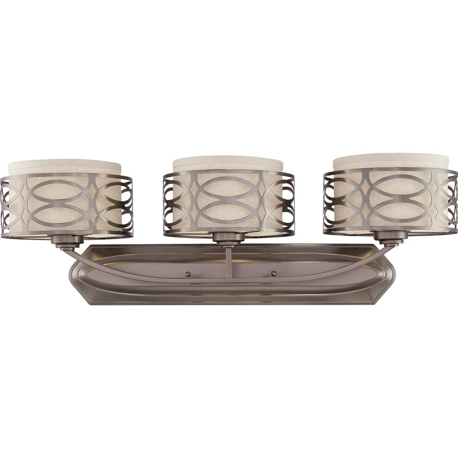 Nuvo Harlow 31in 3-Light Vanity Light | Transitional Hazel Bronze and Khaki Linen Fabric | Bedroom & Bathroom Vanity | 29 x 11 x 12 in | Model 60-4723