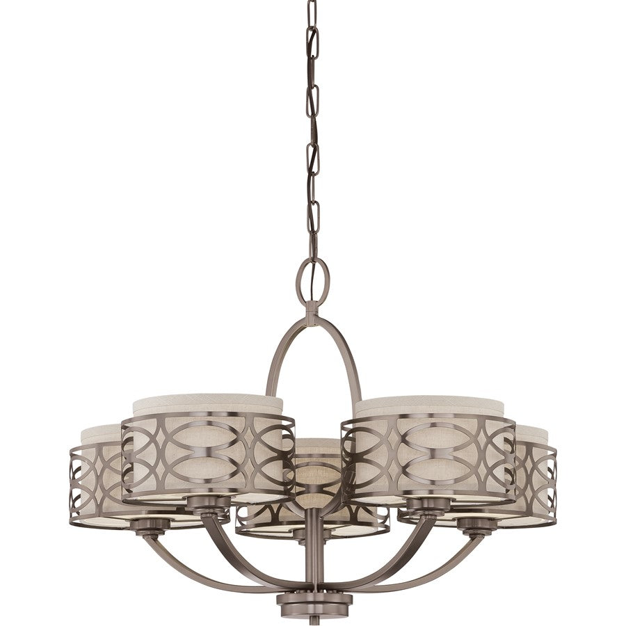 Nuvo Lighting Harlow 23in 5-Light Chandelier | Traditional Hazel Bronze and Khaki Fabric Shades | Living Room & Dining Room | 23 x 17 x 19 | Model 60-4725