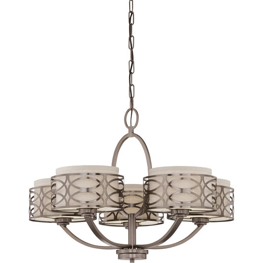 Nuvo Lighting Harlow 23in 5-Light Chandelier | Traditional Hazel Bronze and Khaki Fabric Shades | Living Room & Dining Room | 23 x 17 x 19 | Model 60-4725