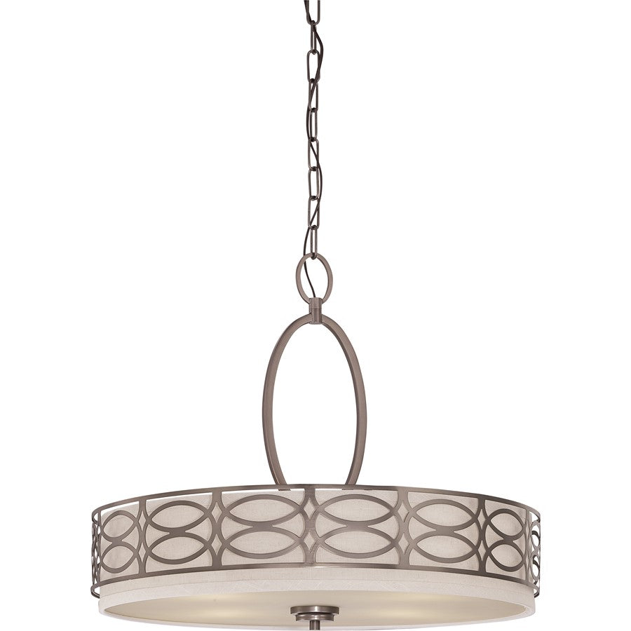 Nuvo Lighting Harlow 24in 4-Light Pendant | Hazel Bronze and Khaki Linen Fabric Shade | Kitchen Island & Dining Room | 25 x 25 x 12 in | Model 60-4726