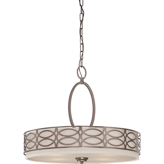 Nuvo Lighting Harlow 24in 4-Light Pendant | Hazel Bronze and Khaki Linen Fabric Shade | Kitchen Island & Dining Room | 25 x 25 x 12 in | Model 60-4726