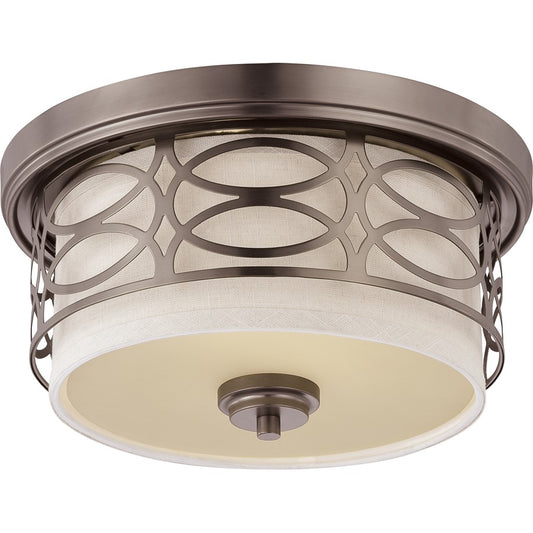 Nuvo Harlow 13in 2-Light Flush Mount | Traditional Hazel Bronze and Khaki Linen Fabric | Bedroom & Hallway Ceiling Light | 13 x 13 x 7 in | Model 60-4727