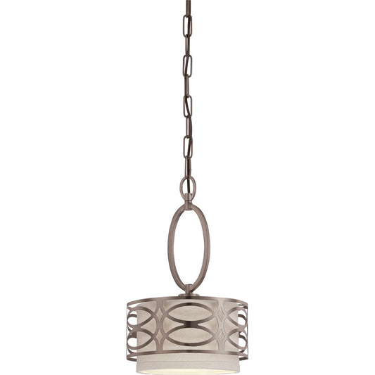 Nuvo Harlow 1-Light Mini Pendant | Hazel Bronze and Khaki Fabric Shade | Kitchen Island & Dining Room | 8.875 x 14.75 in | Model 60-4728