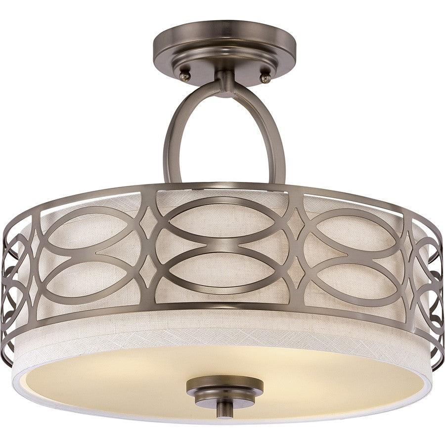 Nuvo Harlow 15in 3-Light Semi-Flush Mount | Traditional Hazel Bronze and Khaki Linen Fabric | Bedroom & Hallway | 15 x 15 x 12 in | Model 60-4729