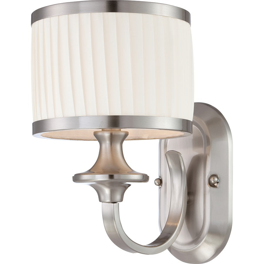 Nuvo Candice 7in 1-Light Vanity Light | Traditional Brushed Nickel and Pleated White Fabric | Bathroom Vanity | 7 x 11 x 10 in | Model 60-4731