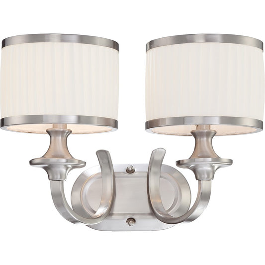 Nuvo Candice 16in 2-Light Vanity Light | Traditional Brushed Nickel and Pleated White Fabric | Bathroom Vanity | 15 x 9 x 14 in | Model 60-4732