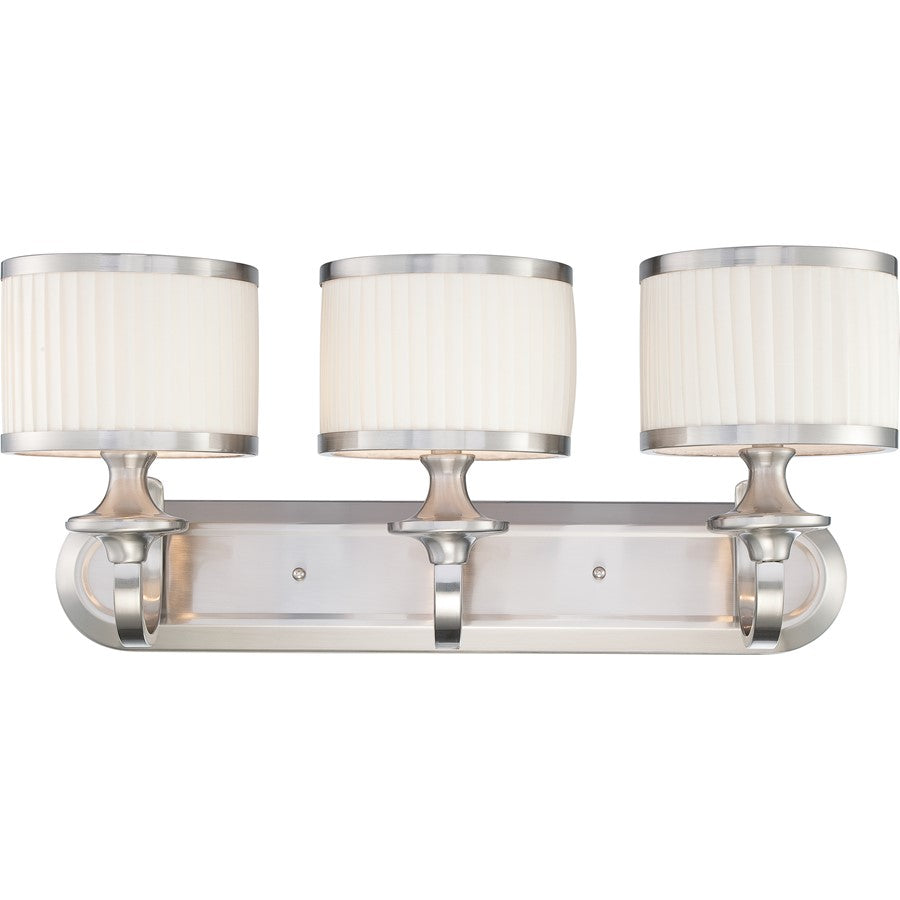 Nuvo Candice 24in 3-Light Vanity Light | Traditional Brushed Nickel and Pleated White Fabric | Bathroom Vanity | 24 x 10.75 in | Model 60-4733